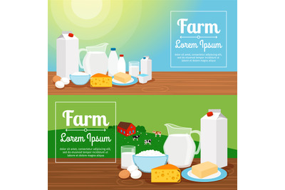 Milk farm dairy products banners