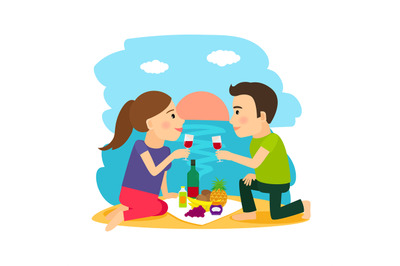 Young couple dining at beach