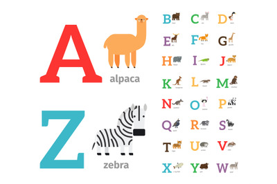 Animals alphabet vector icons