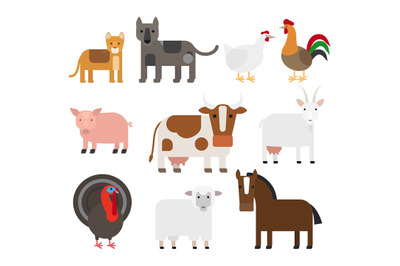 Domestic animal flat vector icons