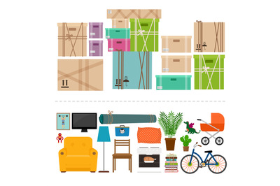 Furniture and boxes icons set