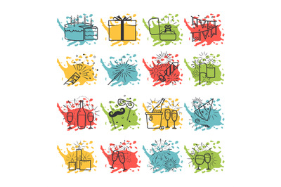 Celebration icons with color spray spots vector