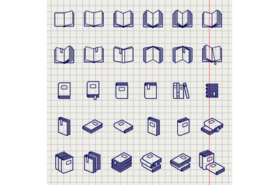 Education icons of books on notebook page