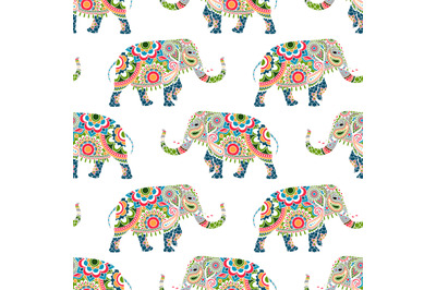 Seamless pattern of colorful elephants