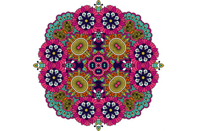 Ornate geometric symmetrical pattern over white