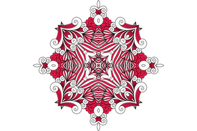 Ornate red symmetrical pattern over white