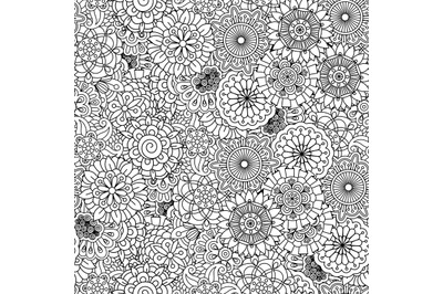 Various floral circular shapes in seamless pattern