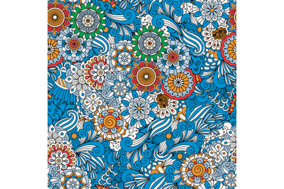 Blue full frame floral seamless background