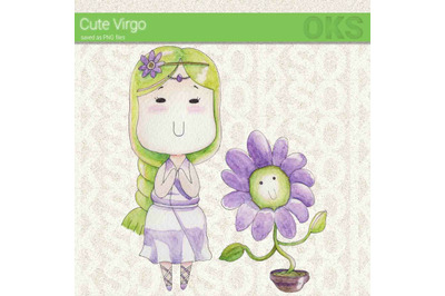 virgo watercolor clipart, zodiac sign instant download, png