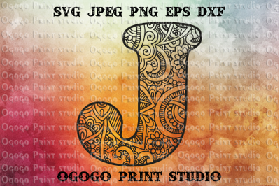 Alphabet Letter J SVG, Initial svg, Zentangle SVG, Mandala svg