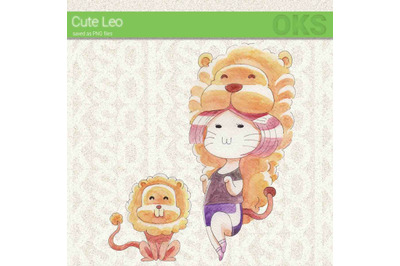 leo watercolor clipart, zodiac sign instant download, png