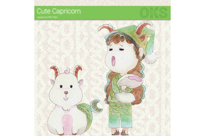 capricorn watercolor clipart, zodiac sign instant download, png