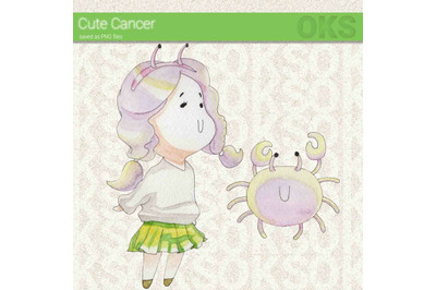 cancer watercolor clipart, zodiac sign instant download, png