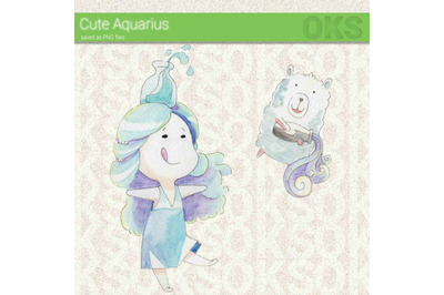 aquarius watercolor clipart, zodiac sign instant download, png