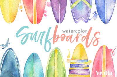 Surfing Watercolor Surfboards