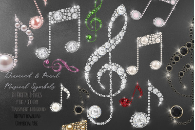 81 Diamond and Pearl Musical Symbols Clef Key Digital Images