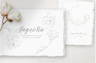 Magnolia flower modern art set