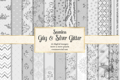 Gray and Silver Glitter Digital Paper