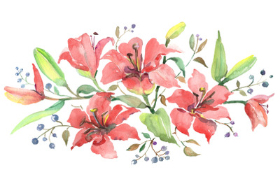 Branch of orange lilies Watercolor png