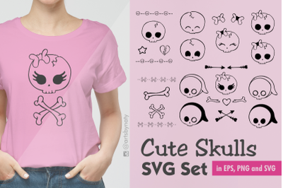 Skull SVG. Cute fun han- drawn skull illustrations.