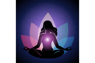 Silhouette of Woman in yoga lotus Pose