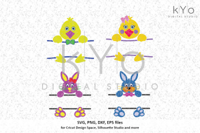 Split Chick Bunny monogram svg png dxf files