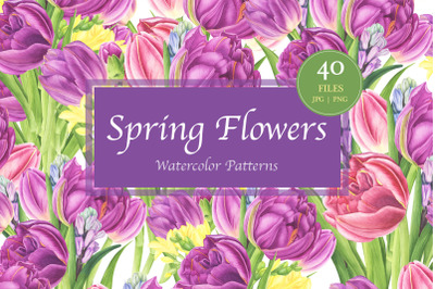 Spring Flowers Watercolor Patterns