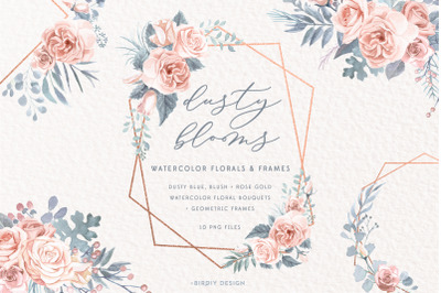 Dusty Blooms Watercolor Florals and Frames