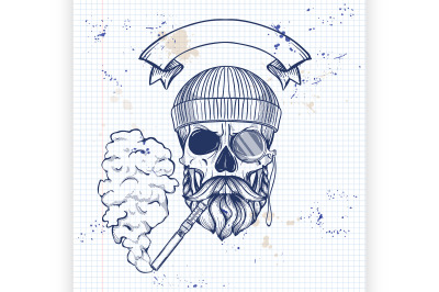 Sketch hipster skull