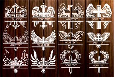 Cross with Wings Monogram Frame svg, Cross SVG, Wings Cross Svg