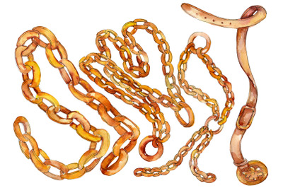 Chains, leather belts Watercolor png