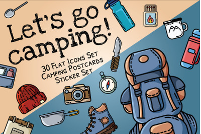 Let&#039;s Go Camping Icons Set