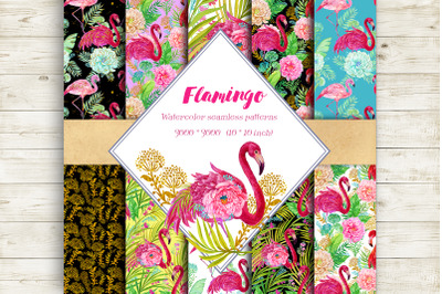 Flamingo.Seamless patterns,