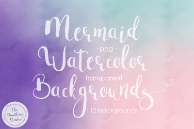 12 Mermaid Watercolor Backgrounds
