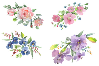 Bouquet Clear morning pink and blue Watercolor png