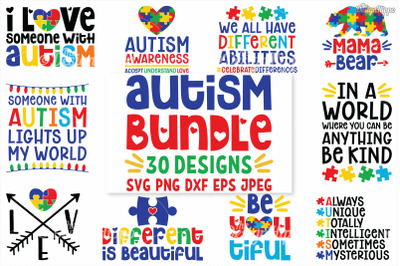 Autism SVG Bundle, 30 Designs, DXF PNG Cricut Cutting Files