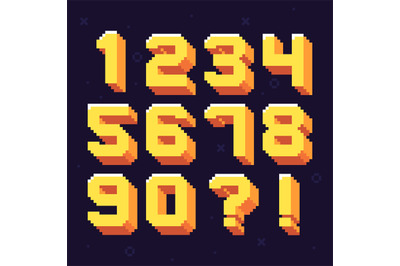 Pixel numbers. Retro 8 bit pixels number font vector illustration set