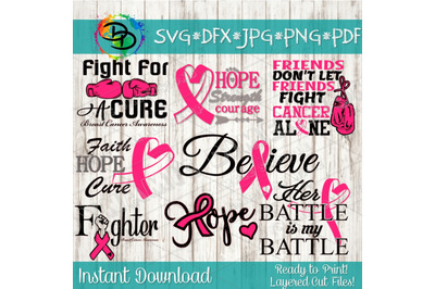 Breast cancer svg bundle, Breast cancer awareness svg, Ribbon svg, Sur
