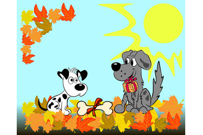 two dogs and an autumn landscape