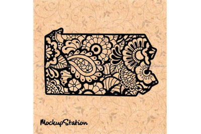 Pennsylvania Mandala SVG, PA Floral Paisley PNG, Boho Decor Cut File