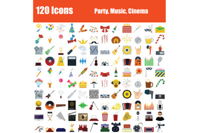 Set of 120 Icons Party&2C; Music&2C; Cinema