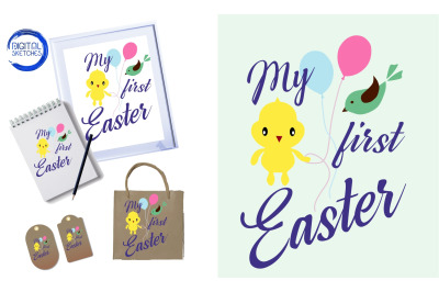 Saying My First Easter Graphic Vector Bird Baby Chicken Cut File