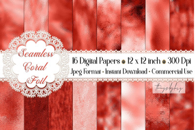 16 Seamless Coral Foil Metallic Texture Digital Papers