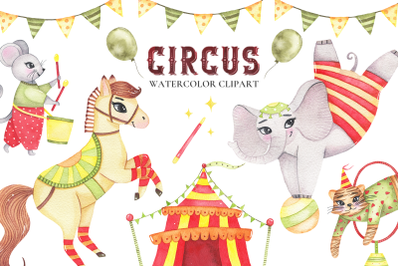 Circus animals watercolor clipart