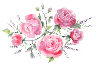 Bouquet with roses and lavender pink Watercolor png