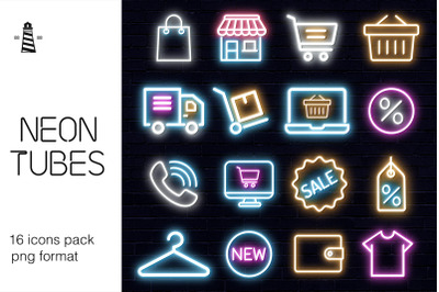 E-commerce Colorful Neon Icons