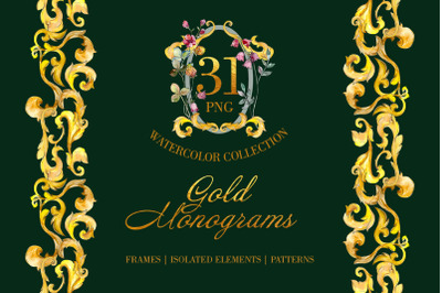 Gold super Monograms Watercolor png