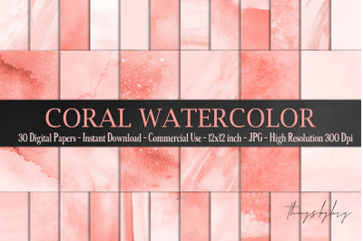 30 Ombre Coral Watercolor Brush Stroke Dye Digital Papers