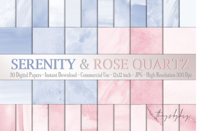30 Ombre Serenity &amp; Rose Quartz Watercolor Digital Papers