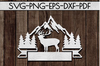 Wild Reindeer Sign Papercut Template, Adventure SVG, DXF, PDF